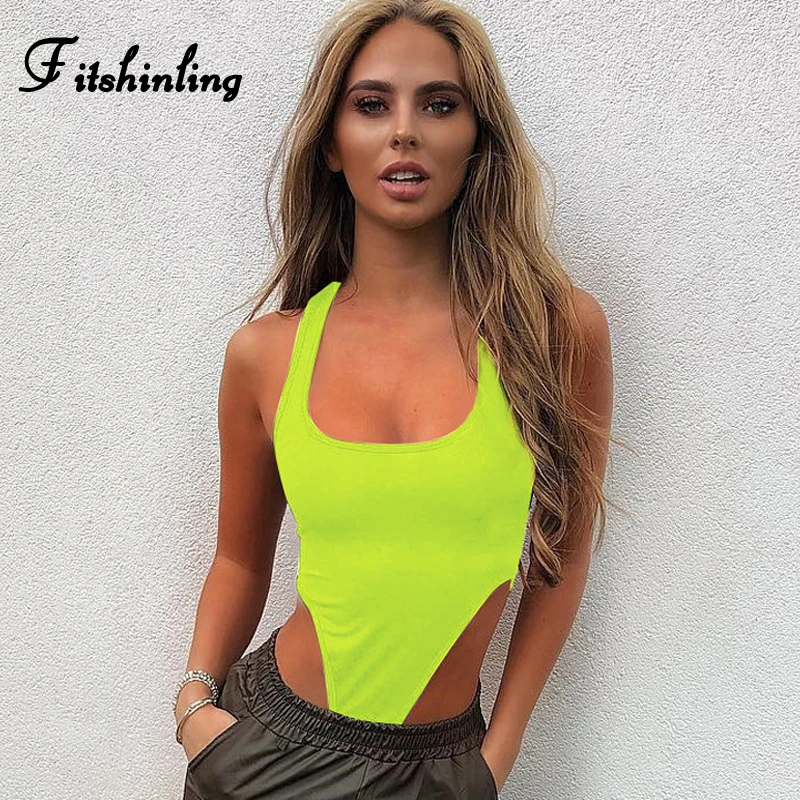 Fitshinling неоновые, флюоресцентные Женское боди, женская летняя одежда, обтягивающие, сексуальные, комбинезоны, безрукавные топы, боди