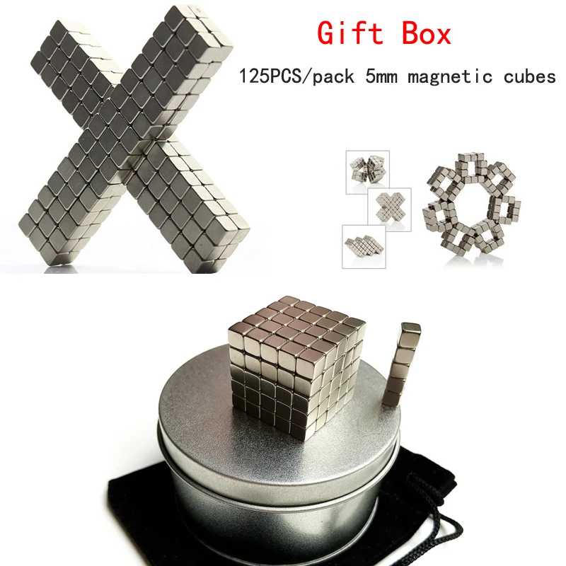 125pcs/set 5*5*5mm Cubes gift box Strong Rare Earth