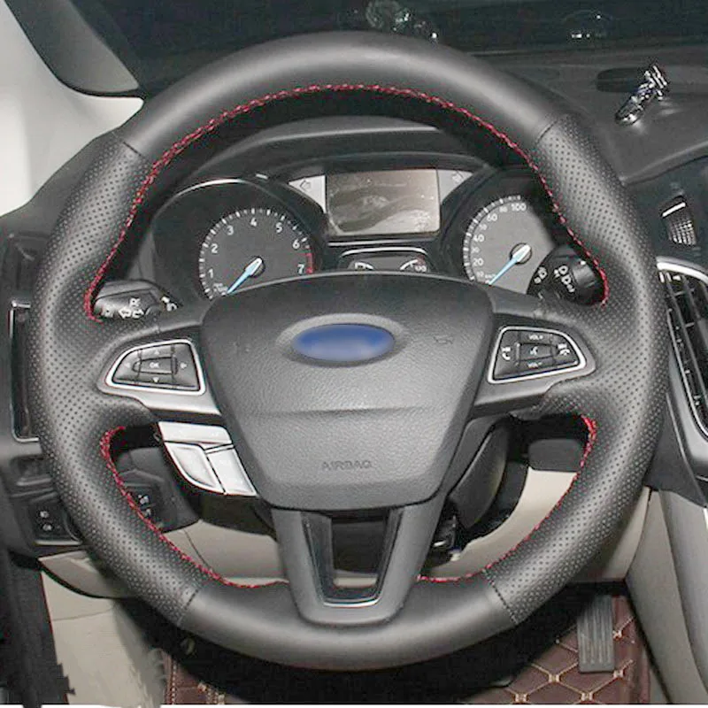 

hand stitched Genuine Length cover on the steering wheel car covers for Ford Focus 2 3 2015 2017 kuga / Escape 2017