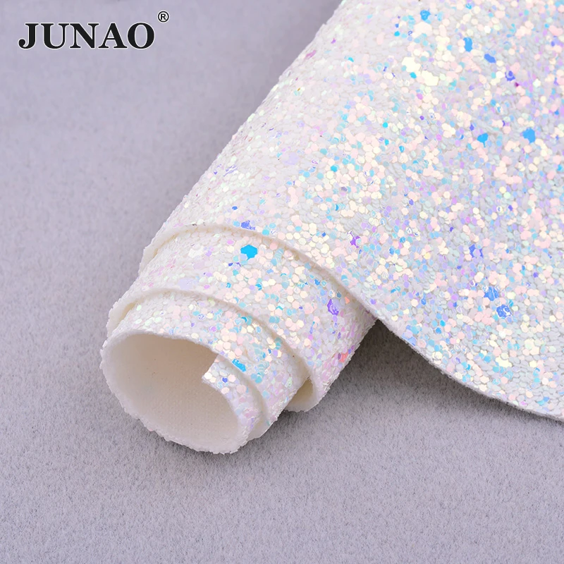 JUNAO 20*34cm 다채로운 반짝이 장식 조각 합성 가죽 가짜 인공 가죽 패브릭 Paillettes 패브릭 시트 DIY 공예