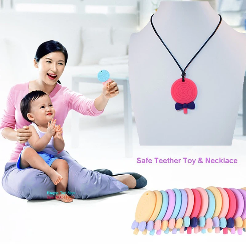 

2PC Sensory Chew Necklace for ADHD Teething Autism Biting, Oral Motor Silicone Chewing Lollipop Pendant Toys for Kids CS0007