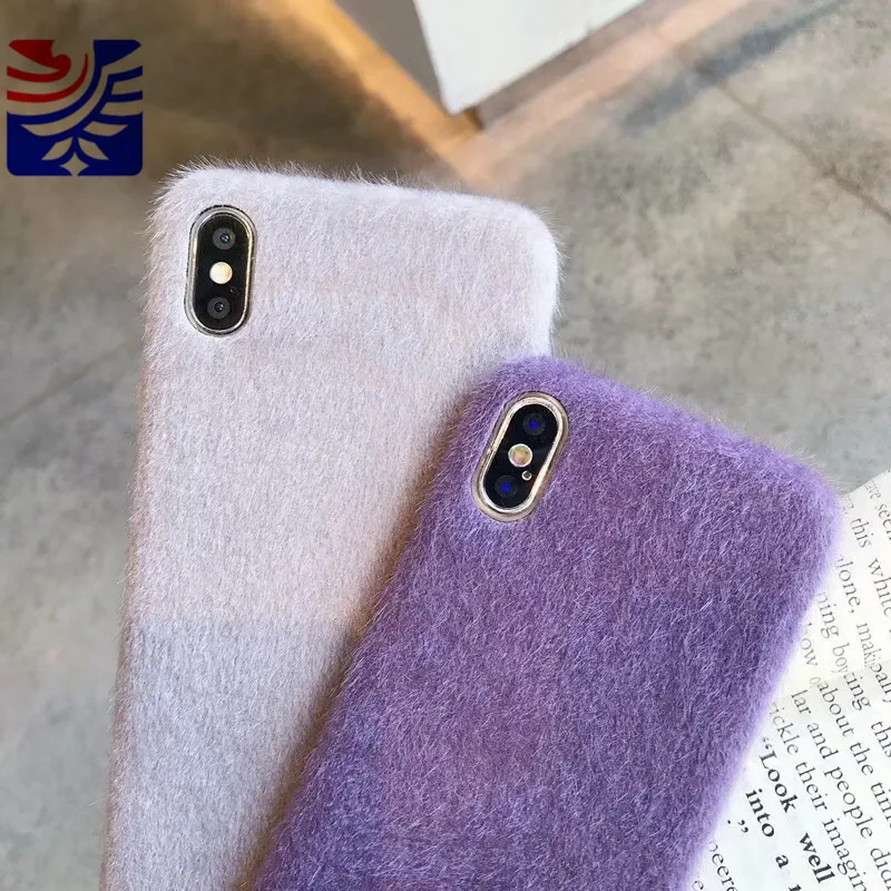PEIPENG Simple and comfortable Plush Hairball Warm winter Phone Case Silica gel Faux rabbit fur For iPhone XS MAX 6 6s 7 8plus Fashion Christmas gift Anti-fall3