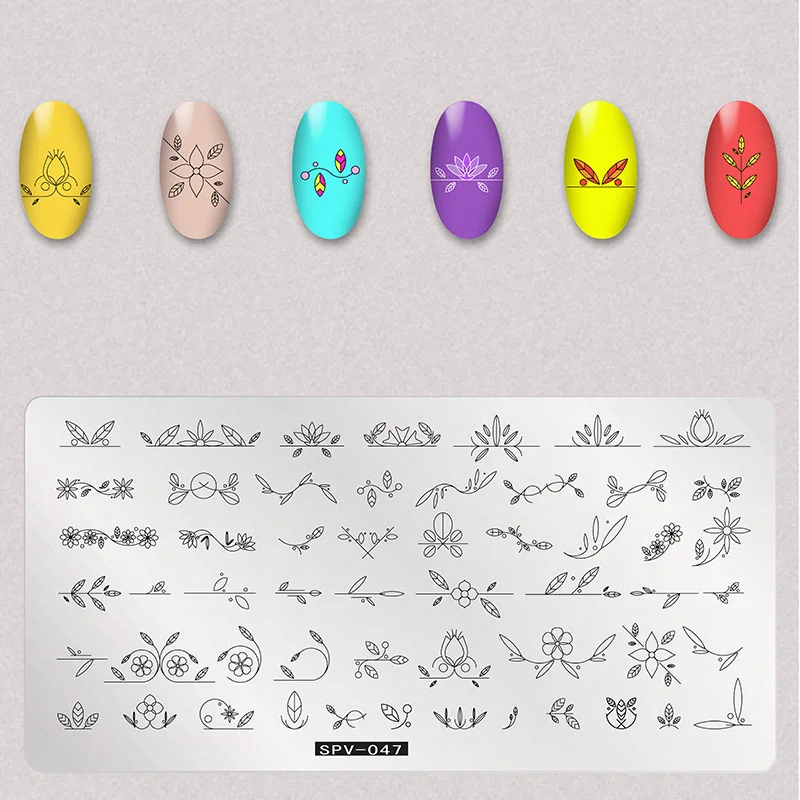1 шт листья прямоугольник ногтей шаблон штамповочных плит цветы дизайн ногтей штамп штамповка изображения пластины Маникюр трафаретные гвозди инструмент - Цвет: SPV-047