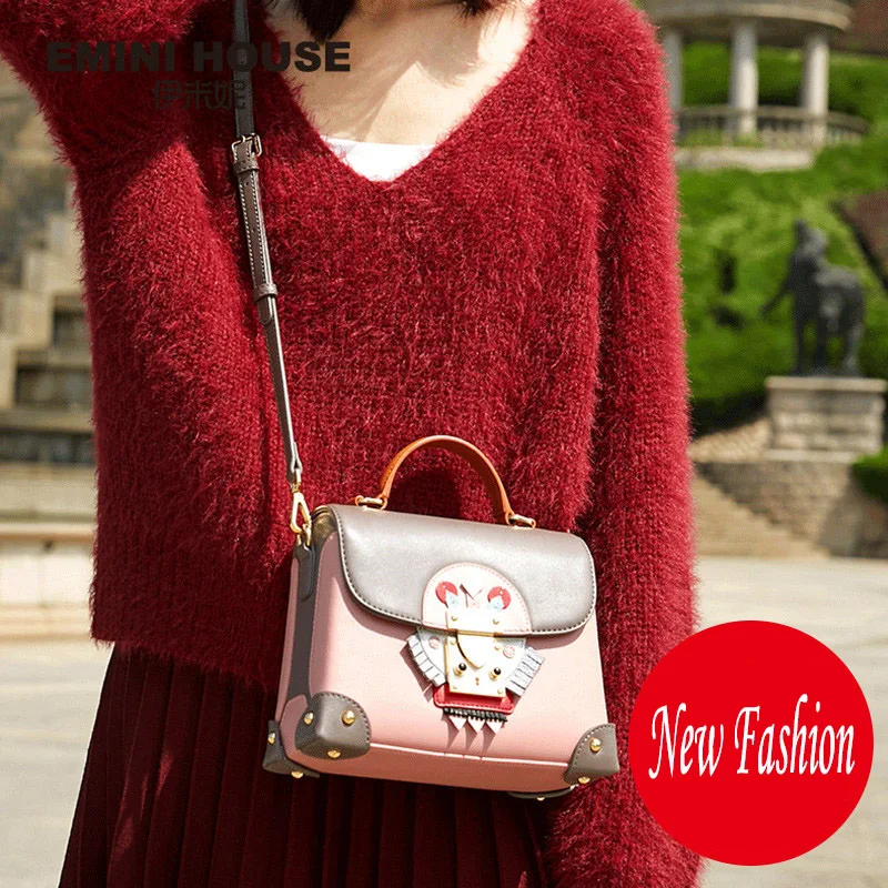 Fashion personality unique creative women handbags Calfskin leisure box shaped shoulder bag cartoon decorative Messenger bag