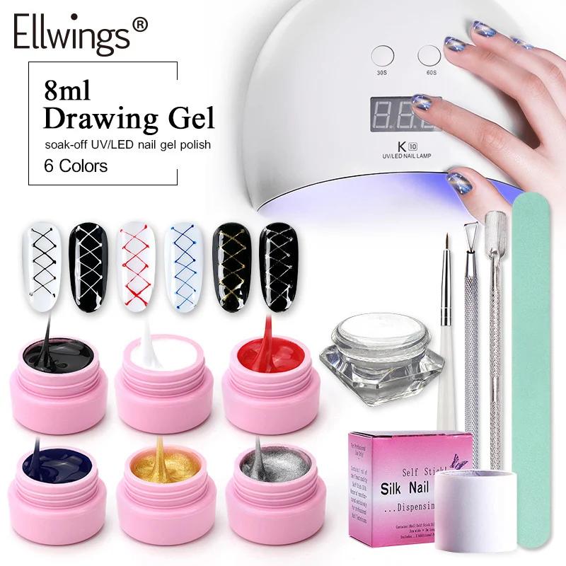 

Ellwings 24w UV Lamp Dryer 13 pcs Nail Gel Polish Creative Wire Drawing Painting Nail Gel Nail Varinsh Kit For Nail Art Tools