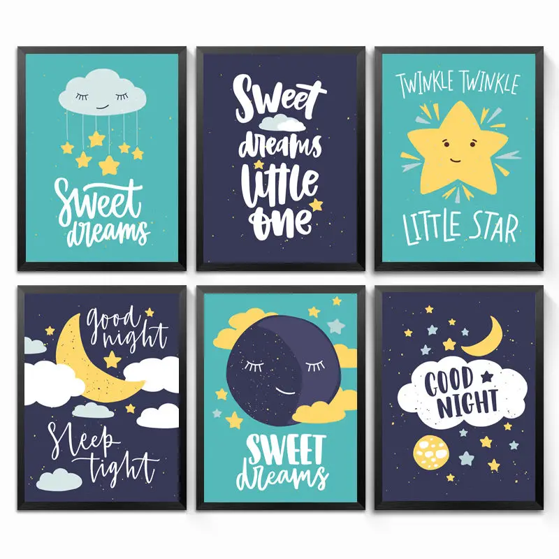 Good Night Moon художественный Настенный декор для детей мультяшный настенный холст