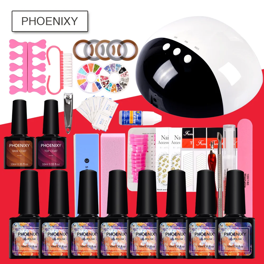 Набор для маникюра гель для ногтей 8 шт. 10 пилка для ногтей набор инструментов для дизайна ногтей набор для 24 Вт светодиодный сушилка для маникюра УФ Гель-лак Набор ногтей