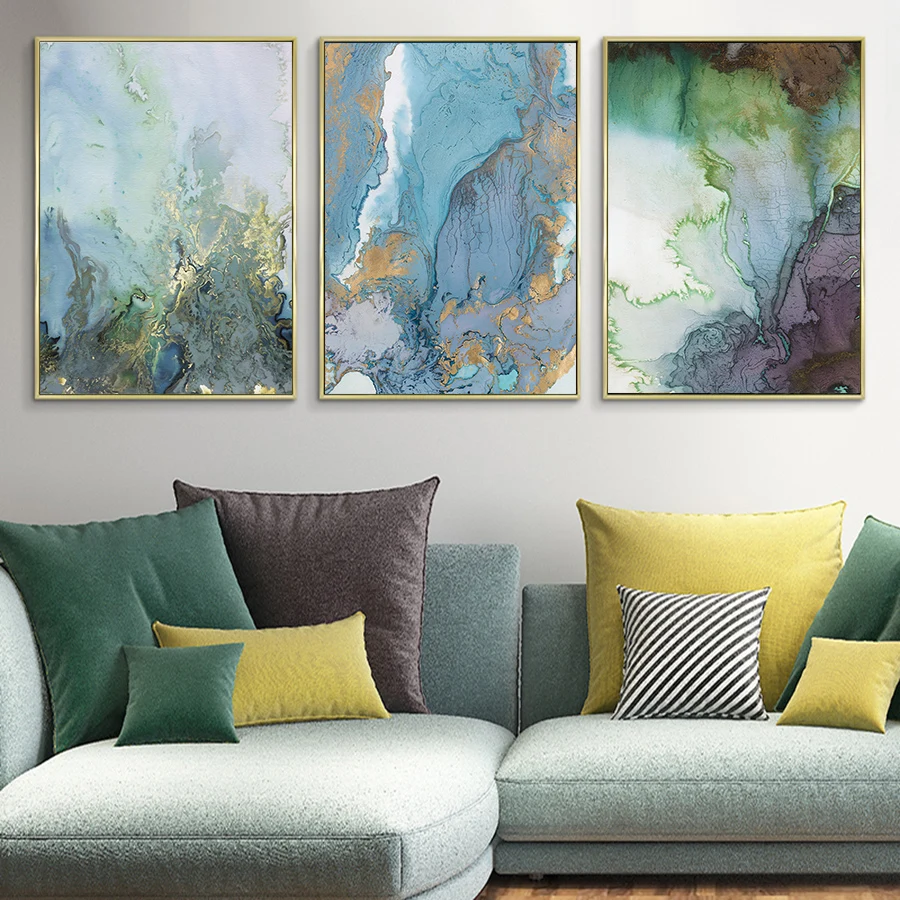 1 - Marble Wall Art Canvas Painting Abstract Pictures Blue and White Canvas Art Posters and Prints Modern Home Living Room Decor