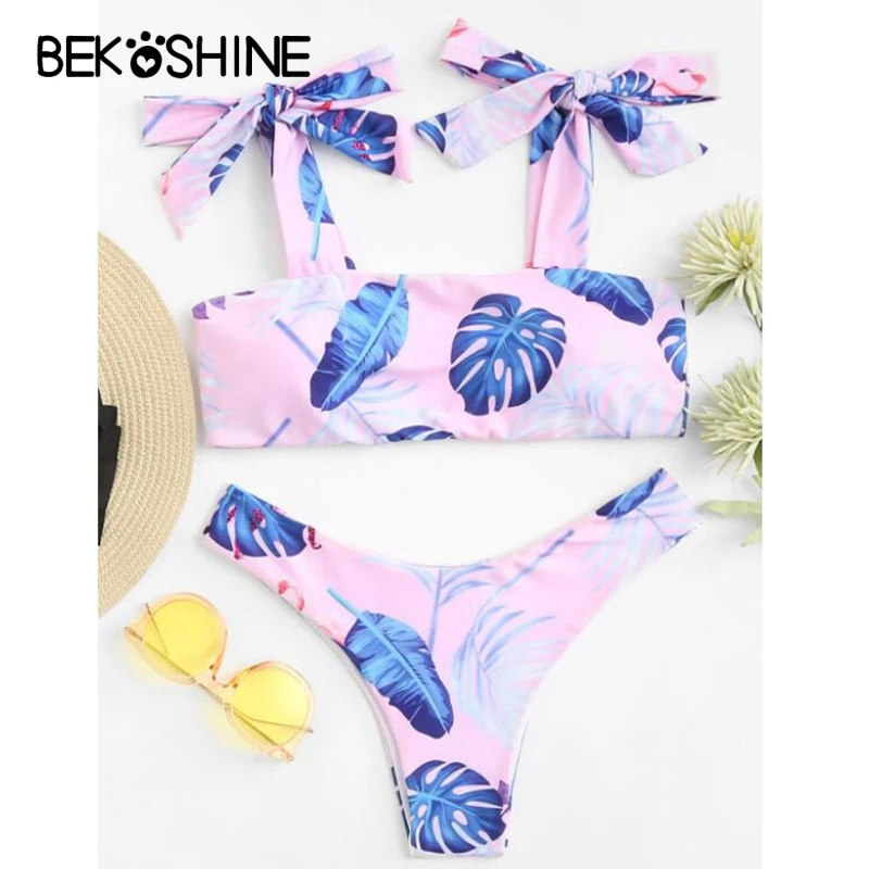 

BEKOSHINE 3 Styles Swimwear 2018 Women Bikini Set Solid Swimsuit Bandage Push UP bikini Brazilian sexy bathing suit Beachwear