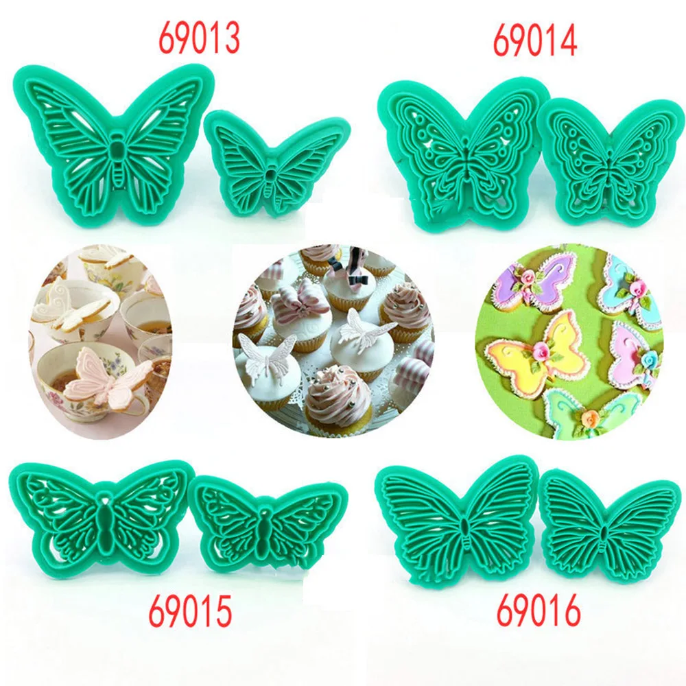 

2pcs/Set Plastic Butterfly Embosser Cake Fondant Sugarcraft Cookie Decorating Cutters Biscuit Cake Mold Baking Tools