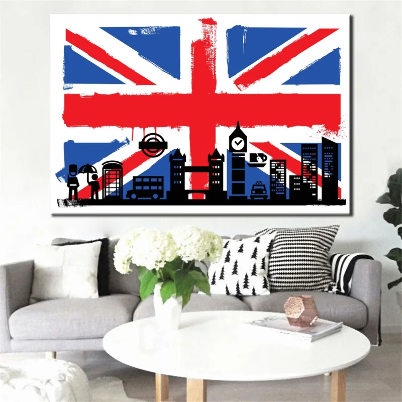 

70x100cm - Canvas Prints Wall Art - Modern Abstract Print on Canvas British Mark Poster for Living Room Home Decor No Frame