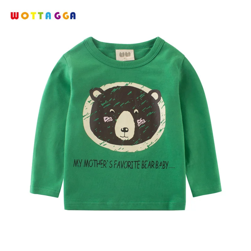 

WOTTAGGA 2018 Spring Long Sleeve T Shirt Boys Bear Baby Cartoon My Mother's Favourite Solid Kids Coat Cotton Tee Shirt Long