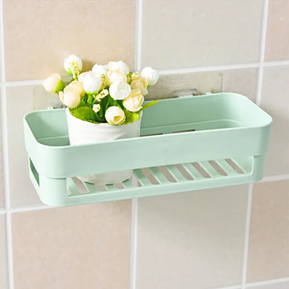 New Practical Plastic rectangle Suction Cup Bathroom Corner Storage