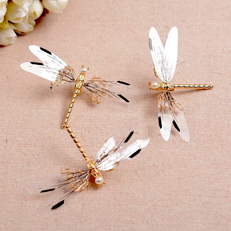 3 PCS Baroque golden dragonfly hairpins bridal headdress Wedding hair