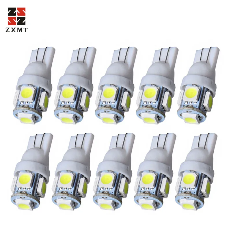 

ZXMT 10X T10 W5W LED Bulb 5 SMD LED White 5050 194 168 Super Bright wedge Lights bulbs Lamps Plate License 12V