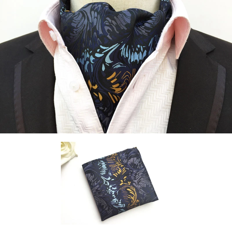 2 Pcs/Set Luxury Men Formal Scarf Set Designer Embroidery Floral Scarves with Handkerchief mens cotton scarf