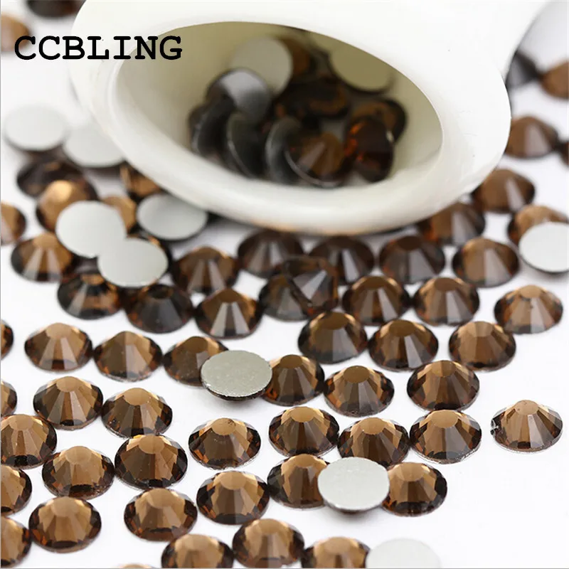 

CCBLING Crystal Smoked Topaz ss3-ss30 Nail Rhinestones Flat Back Non Hotfix Glitter Nail Stones,DIY 3d Nail Phones Decorations