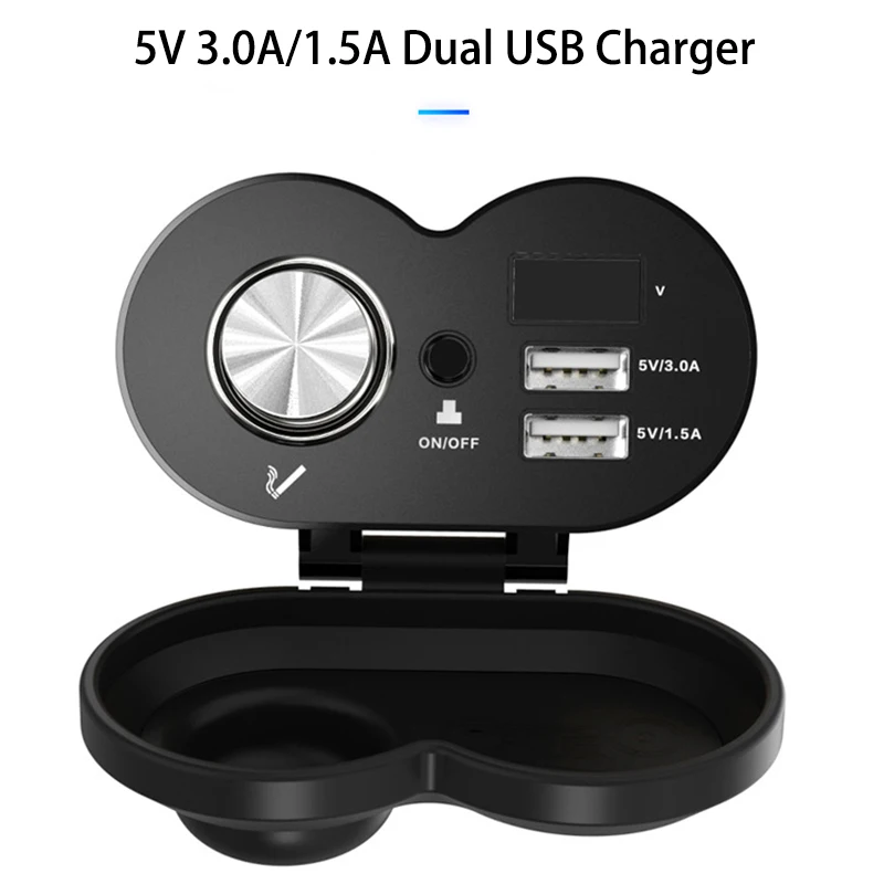 QC 3.0 Quick Charge 5V 3.0A/1.5A Dual USB Motorcycle Cigarette Lighter USB Charger with Voltmeter Time Display with On/Off Swith