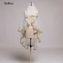 Роскошная свадебная фата 1,5 м Мантилья кружевная Золотая Аппликация Свадебные аксессуары Однослойная вальс Длина Тюль Фата для невесты реальное изображение