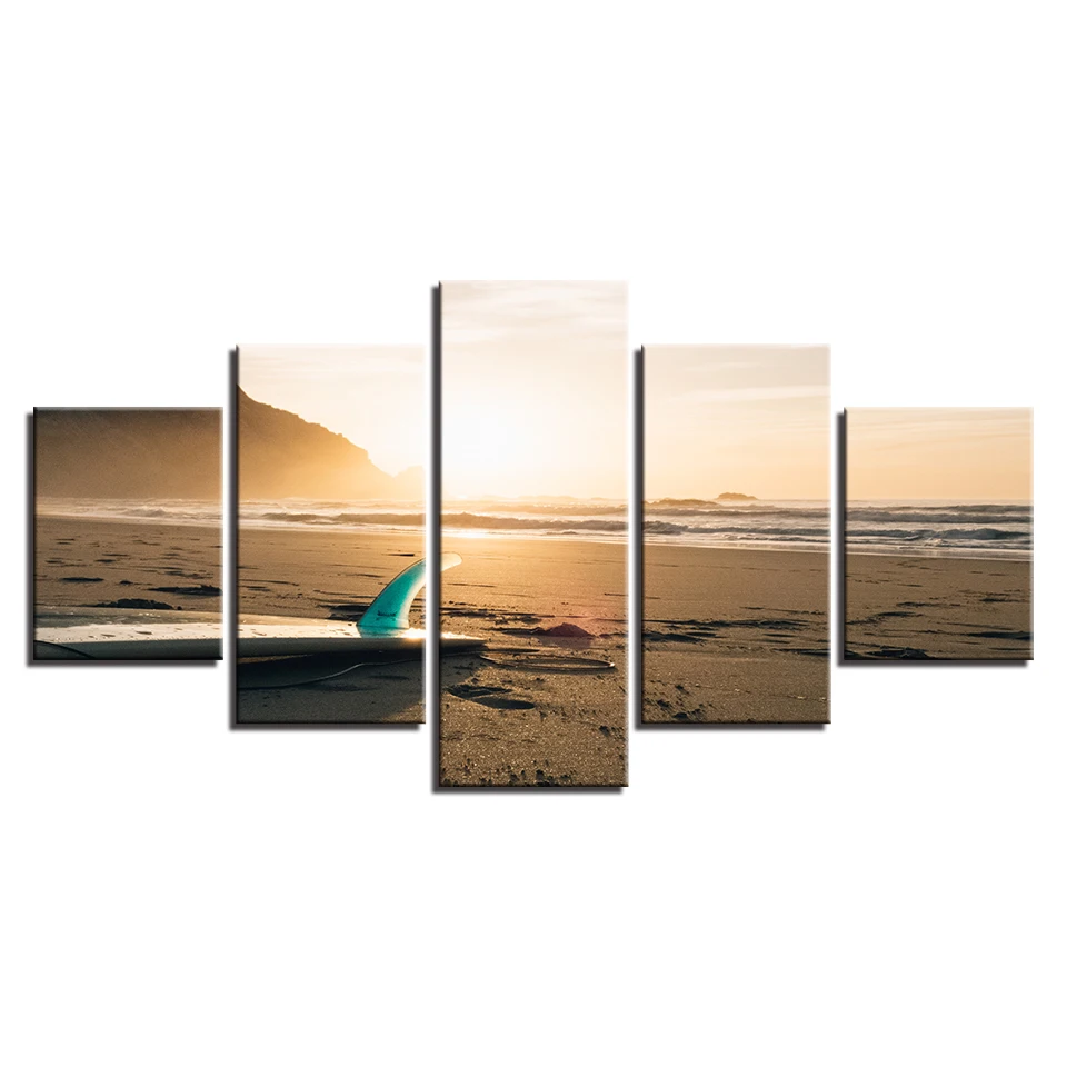 Canvas-Wall-Art-Pictures-Living-Room-Home-Decor-5-Pieces-Sunshine-Beach-Surf-Board-Seascape-Paintings (2)