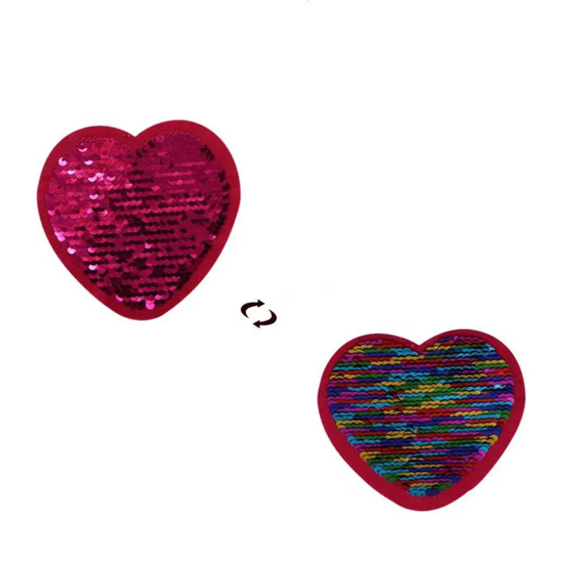 

Clothing Women Diy Patch Reversible change color Red Heart up and down flip sequins biker patches for clothing Flower Stickers