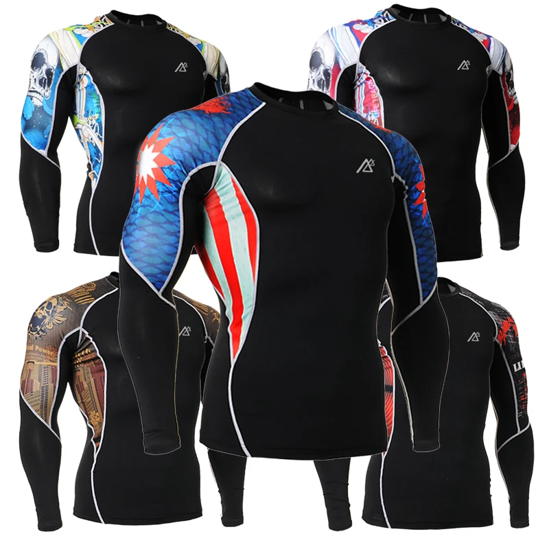Camisa de t dos homens calças de treino mangas compridas quick dry 3d imprime tops compressão respirável skin trousres moda musle homem