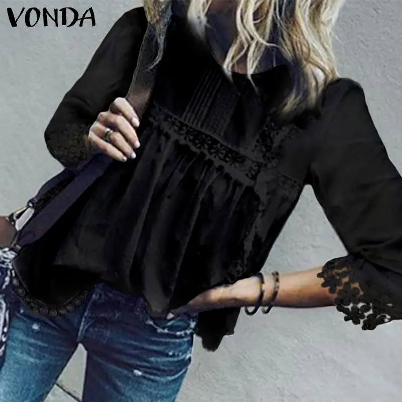  VONDA Womens Tops And Blouses 2019 Summer Hollow Out Blouse Bohemian Tops Casual 3/4 Sleeve Blusas 