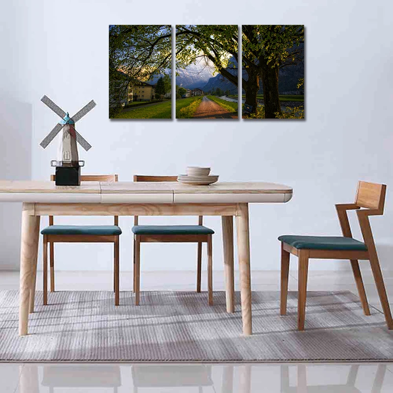 3 Panel Tree and Sunrise Oil Painting Green Tree Woods Canvas Prints (8)