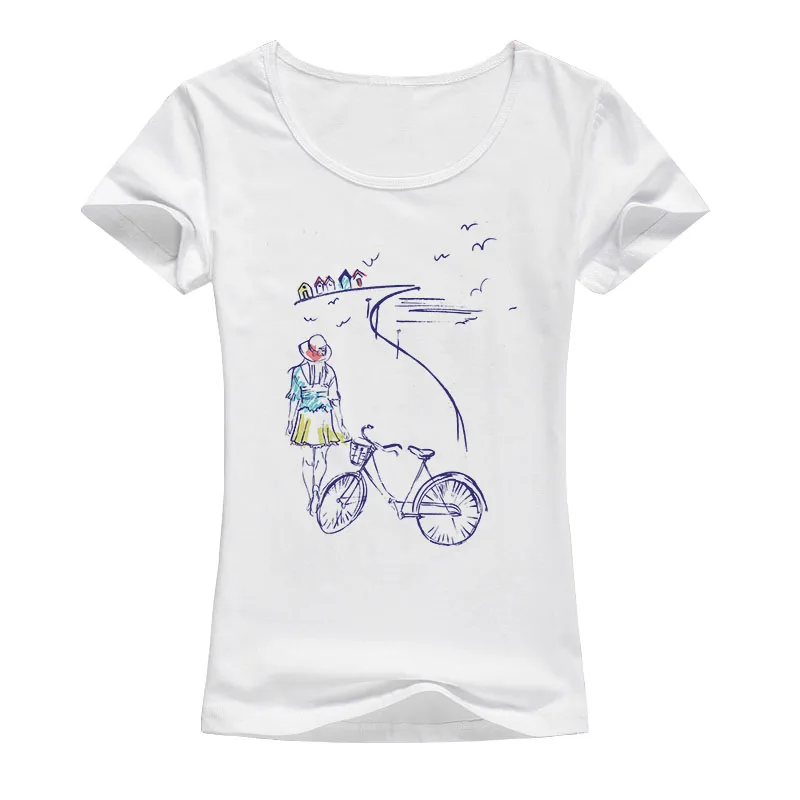 Новинка года, летняя модная женская футболка с коротким рукавом и велосипедом для девочек, повседневный Топ, крутая хипстерская футболка, Милая футболка A66