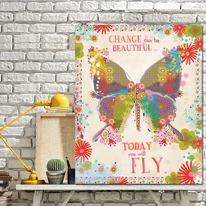 

Abstract Vintage Flower Butterfly Painting Oil Painting Quotes Print on Canvas Wall Picture Poster for Living Room Cuadrs Decor