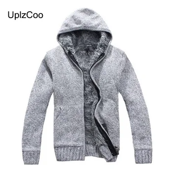 

UplzCoo 2019 Autumn Winter Hoodies Sweatshirt Fashion Hooded Outerwear Thick Velvet Solid All-match Clothes Men's Coat 5XL FM147