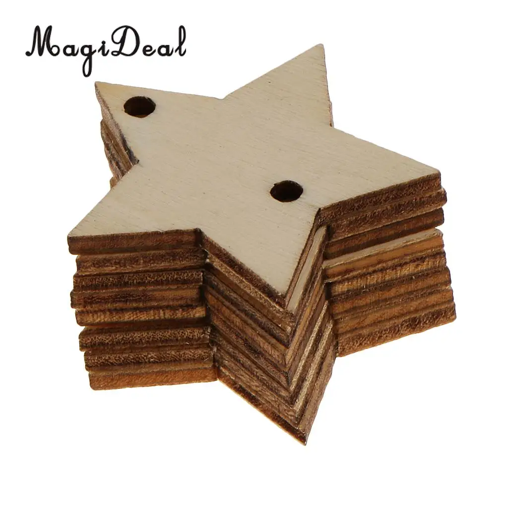 50pcs 35mm Unfinished Wooden Disc Star Tags MDF Wood Cutouts Crafts Embellishment With 2 Holes for DIY Wooden Board Decorations