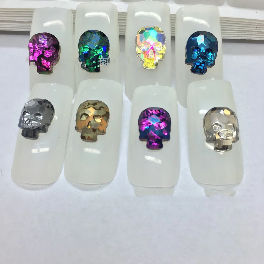 

20 Pcs AB Crystal Flat Back Skull Nail Rhinestones 3D DIY Symphony Charm Stones Jewelry Glitter Halloween Nail Art Decorations
