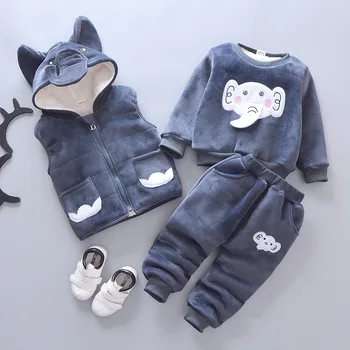 

Infant Autumn Weinter Warm Clothing Sets Toddler Cartoon Thick Velvet Vest+tops+pants 3pcs Kids Christmas Outfits