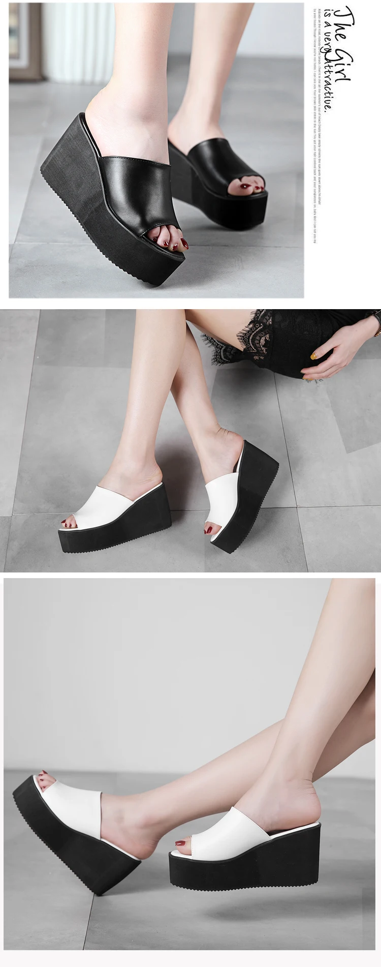 Женская обувь на платформе; летние шлепанцы; zapatos mujer; женские шлепанцы на танкетке; обувь на высоком каблуке; босоножки; цвет белый, черный; обувь высокого качества