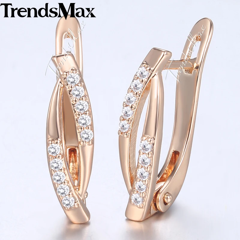 

Trendsmax Womens Stud Earrings Elongated Oval CZ 585 Rose Gold Earrings For Women Fashion Woman Jewelry Gift Dropshipping KGE179