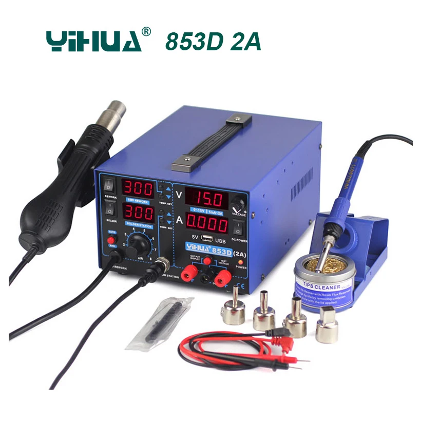 Паяльная станция YIHUA 853D паяльная с термофеном 1 а постоянного тока