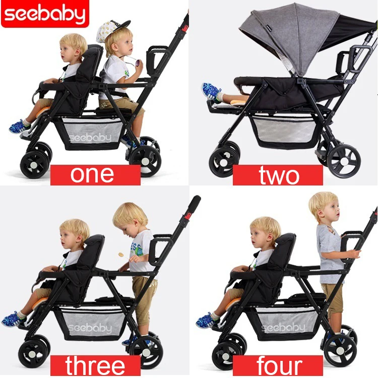Low Price  Seebaby Fold Twins Baby Stroller Double Pram Two Seat Can Stand/Sit Fit Newborns Baby and Children  
