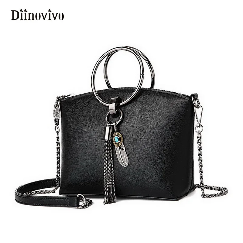 

DIINOVIVO Brand Women Ring Handle Tassel Handbag Chains Punk Totes Designer Female Shoulder Bag Exclusive Messenger Bag WHDV0305