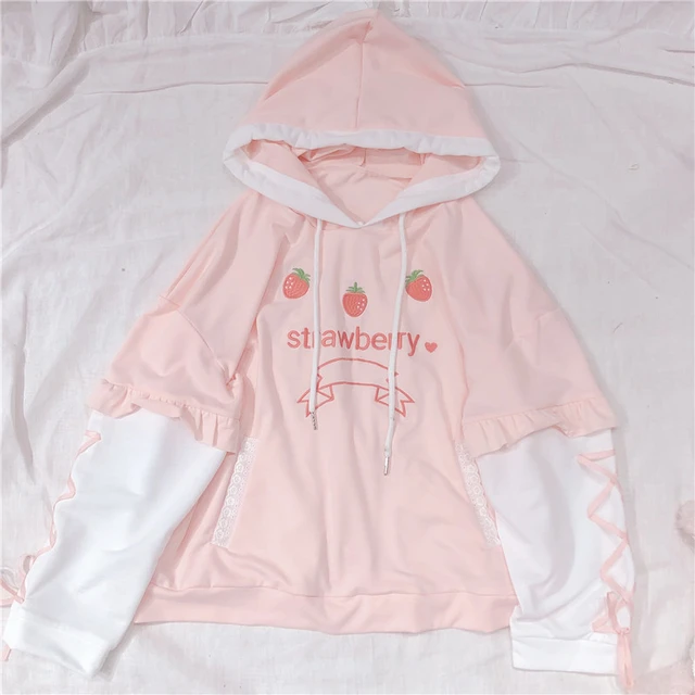 Soft Sister Cute Strawberry Embroidery Women's Hoodies Kawaii Young Girl  Pullover Spring Bandage Long Sleeve Hooded Sweatshirt - Hoodies u0026  Sweatshirts - AliExpress