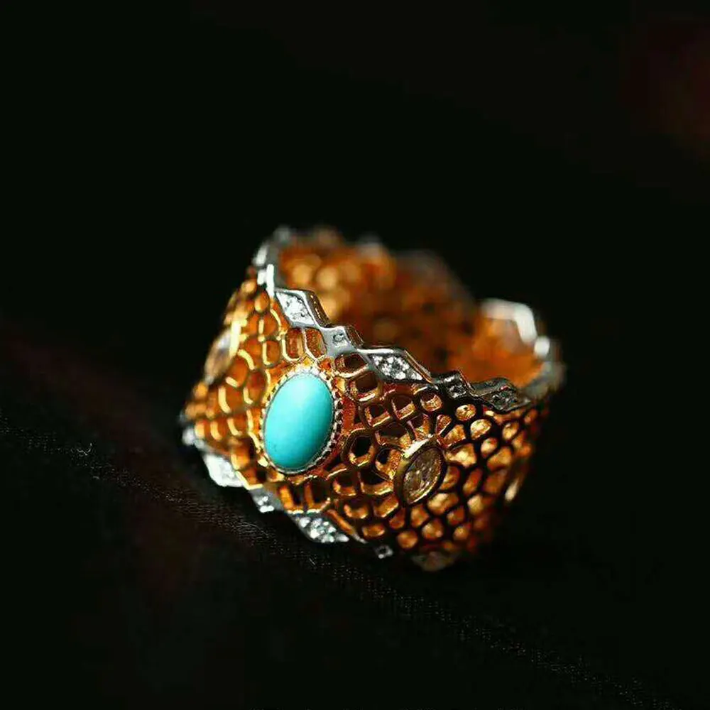RADHORSE 925 Серебряные кольца для Для женщин Fine Jewelry Бирюзовый Кружева Цвет разделения моделирование кольцо стерлингового серебра Регулируемый