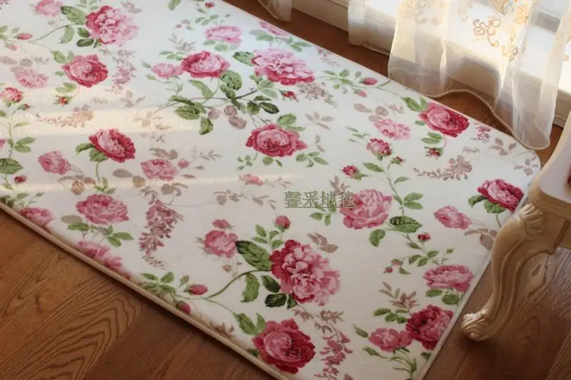 Romantic Floral Room Floor Mats,Sweet Rose Print Carpets For Living