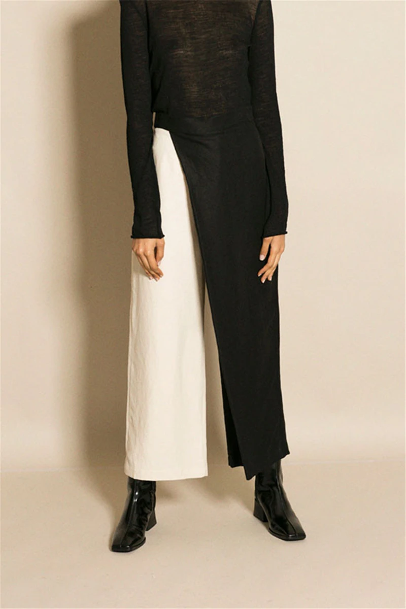 AEL/черные и белые женские брюки с широкими штанинами, Асимметричные Брюки с высокой талией, новинка, Весенняя женская одежда