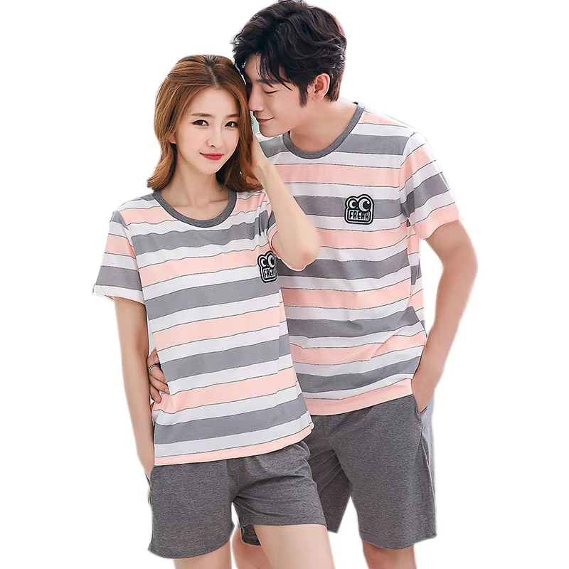 

2019 Pajamas Summer Casual Couple Pajama Sets Pajamas for Women Men Pajama Short Sleeve Pyjamas Sleepwear Suit Homewear
