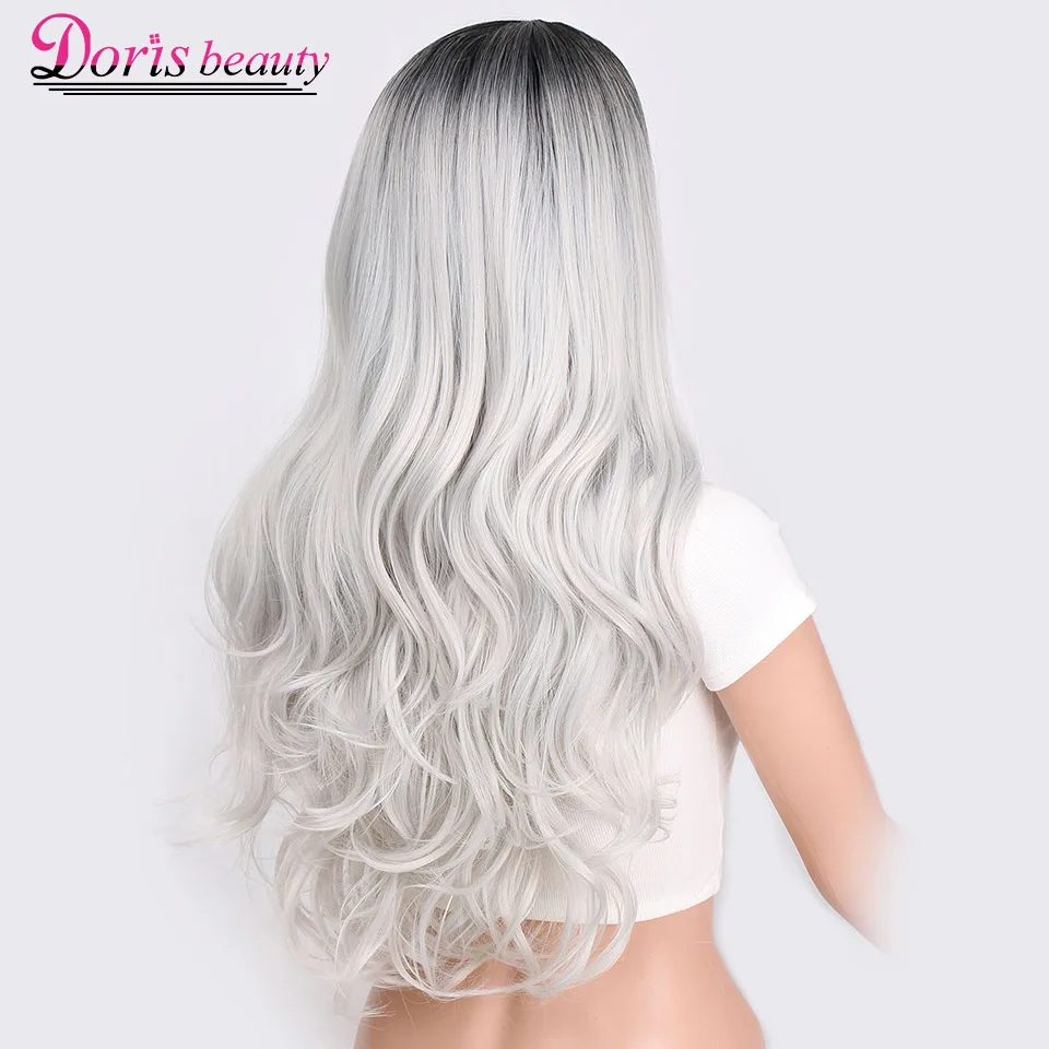 Peluca sintética larga ondulada de color gris para mujer Cosplay peluca marrón rojo negro Rubio fibra resistente al calor
