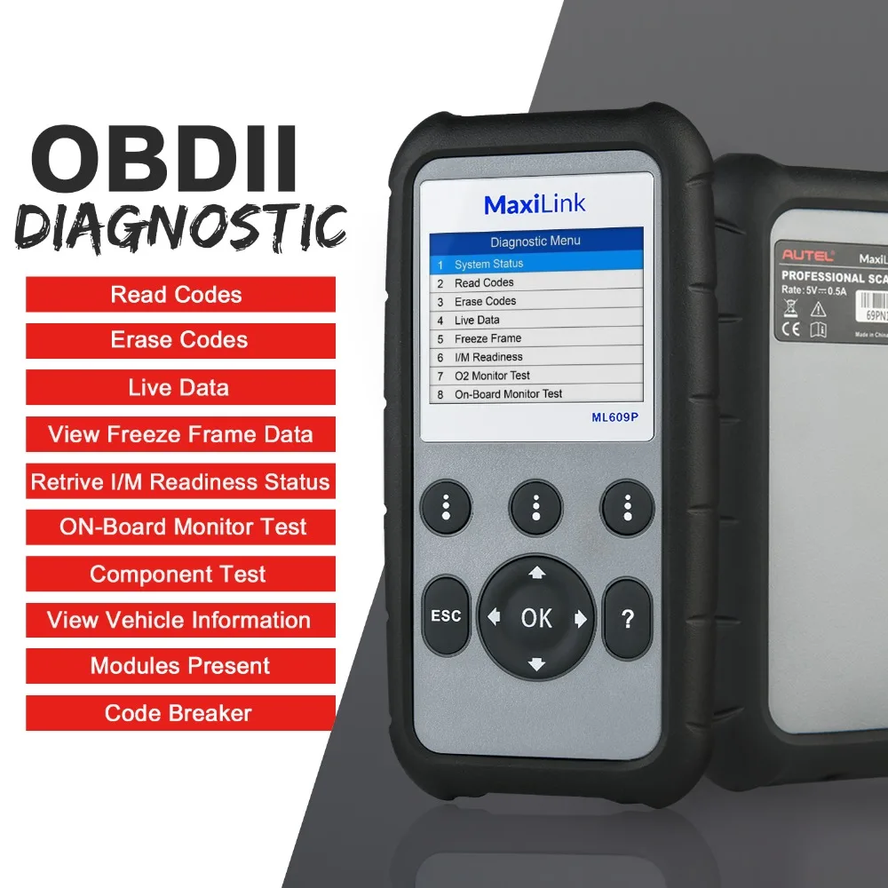 Autel MaxiLink ML609P Obd2 сканер диагностический инструмент сканер автоматический автомобильный диагностический ABS и SRS система тесто чем elm327 v1.5