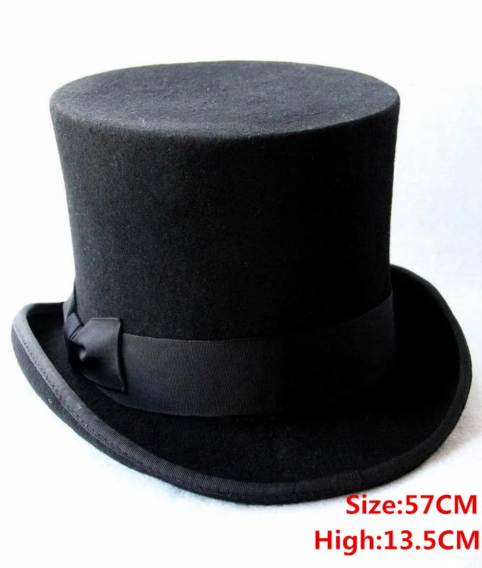 13,5 см(5,3 дюйма) черный шерсть стимпанк шляпа для Для женщин DIY Top Hat Для мужчин викторианской церкви Hat традиционных фетровых шляпа - Цвет: Black 57CM