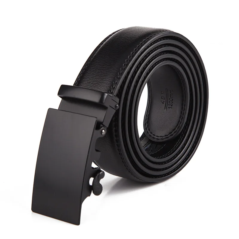 150cm men belt with stainless steel automatic buckle for mens cow real genuine leather luxury quality brand designer belts140cm - Color: Black B