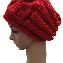 BomHCS осень зима сплошной цвет цветок шляпа Модная вязаная шапка ручной работы женская теплая шапка