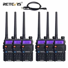 6 шт. Retevis RT5R двухсторонняя рация 5 Вт Двухдиапазонная VHF VOX рация Ham Radio Amador портативный приемопередатчик+ кабель